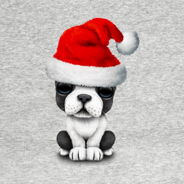 French Bulldog Puppy Dog Wearing a Santa Hat by jeffbartels